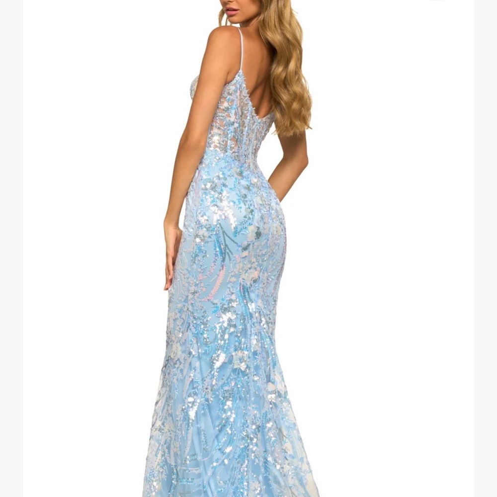 Sherri Hill Light Blue Sequin Prom Dress - Picture 2 of 4